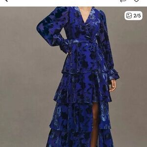 Hutch Sold by Anthropology Hutch Royal Blue Floral Tiered Wrap Maxi Dress NWT